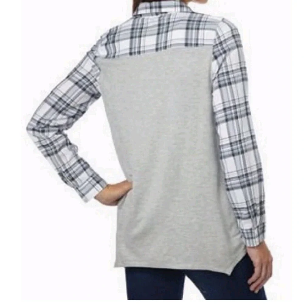 G.H. Bass & Co. Plaid Button Down Shirt Women's Gray White Long Sleeve - Picture 2 of 13